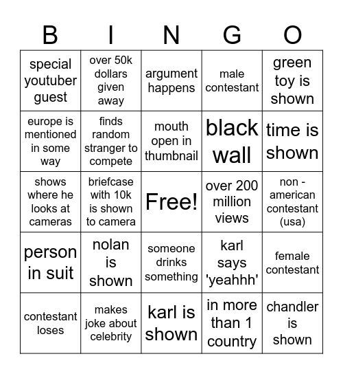 mr beast bingo Card