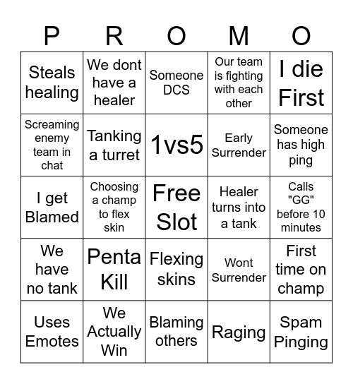 League of Legends - ARAM Edition Bingo Card