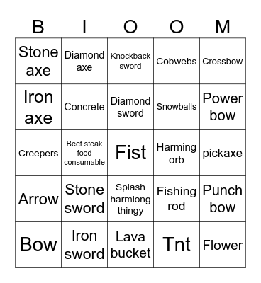 MINECRAFT ALL "ITEMS" Bingo Card