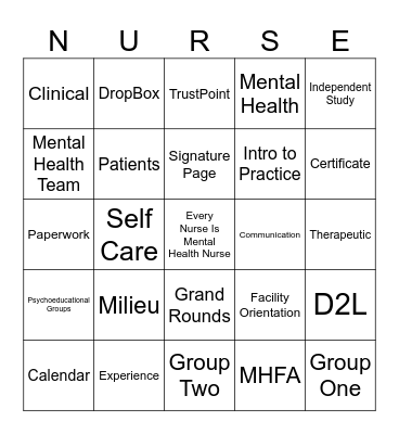 Mental Health Clinical Bingo Card