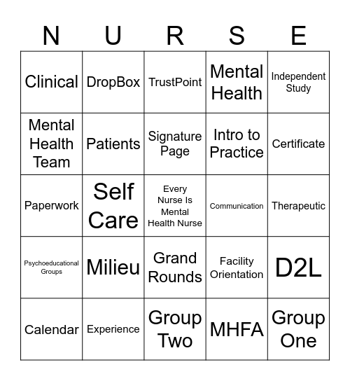 Mental Health Clinical Bingo Card