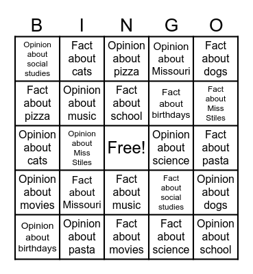 Fact vs. Opinion Bingo Card