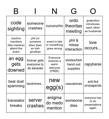 August 28th 2023 QSMP New Creators Event Bingo Card
