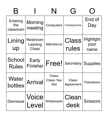 Routines Bingo Card