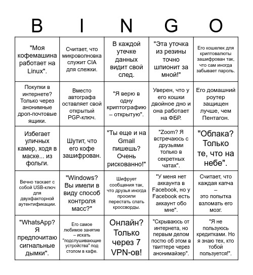 Криптошиз бинго (GPT4) Bingo Card