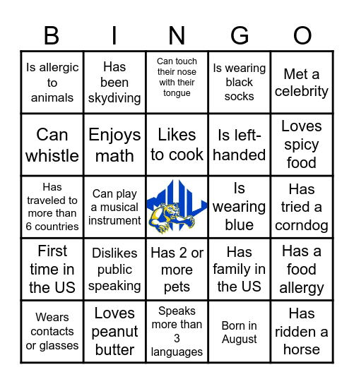 International Student Bingo! Bingo Card