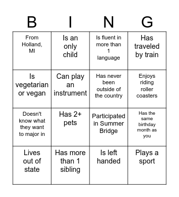 FOCUS Program Bingo Card