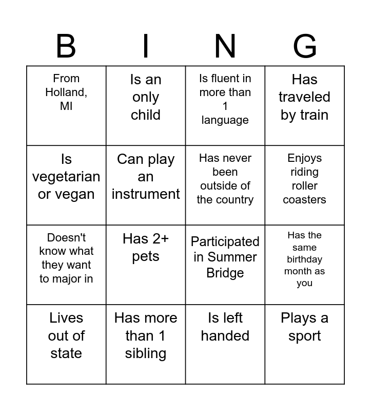 FOCUS Program Bingo Card