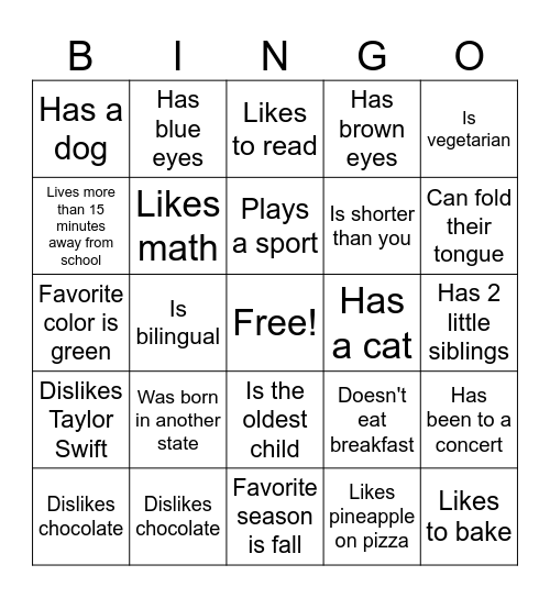 Find someone who Bingo Card