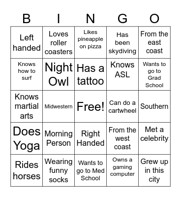 Get to Know You Bingo Card