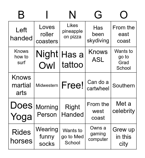 Get to Know You Bingo Card