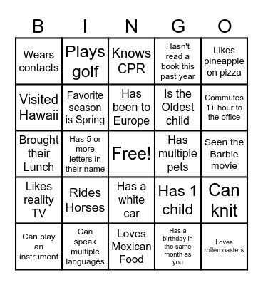 Find Someone Who... Bingo Card