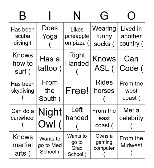Untitled Bingo Card