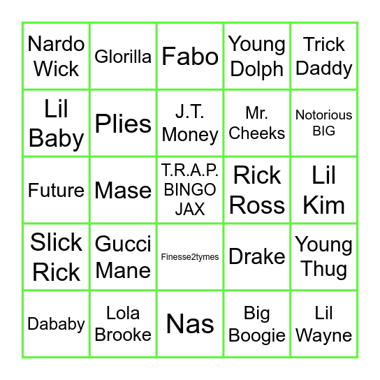 T.R.A.P. BINGO JAX HIP HOP Round Bingo Card