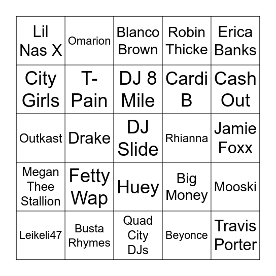 Round 4 "Move Your Body-ody-ody" Hip/Hop, R&B-Dance Bingo Card