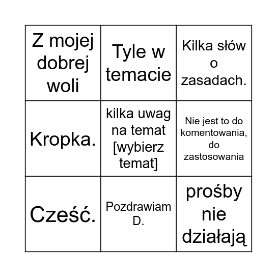 bingo z Darkiem Bingo Card