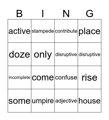 Guppies Guided Reading  Bingo Card