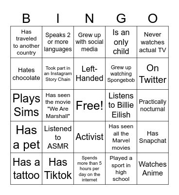 Find someone who... Bingo Card