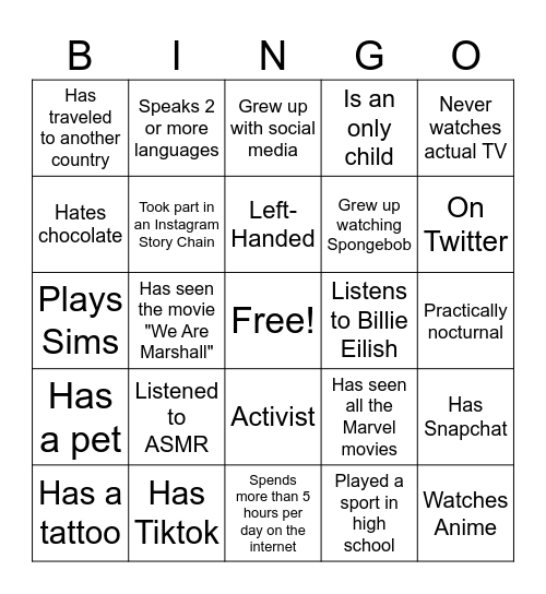 Find someone who... Bingo Card