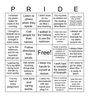 PRIDE BINGO Card