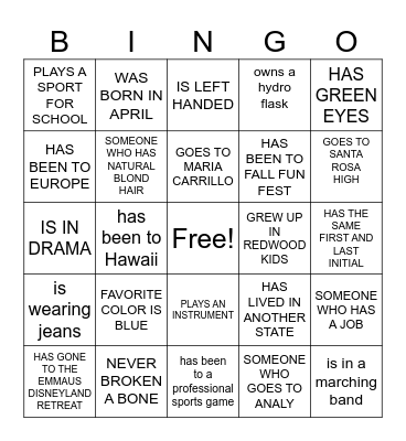 EMMAUS OASIS Bingo Card