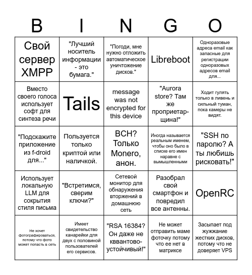 Криптошиз бинго Bingo Card