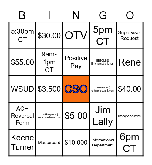 CSO ReConnect Bingo Card