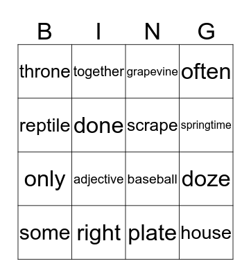 Clams Guided Reading Bingo Card