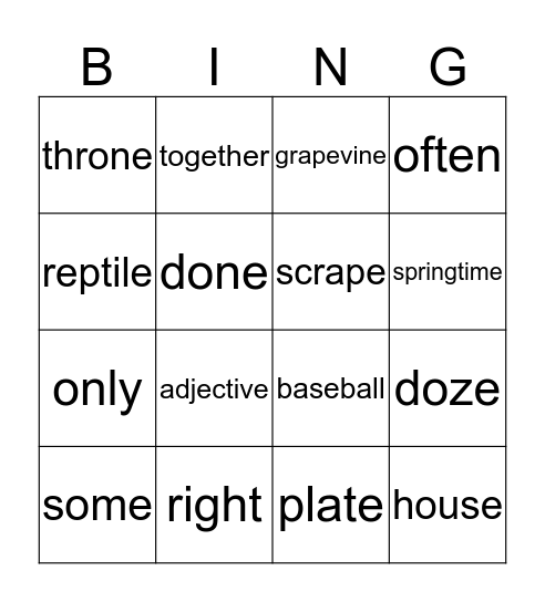 Clams Guided Reading Bingo Card