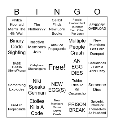 QSMP NEW MEMBERS!! Bingo Card