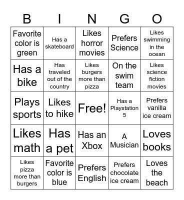 Get To Know Your Classmates! Bingo Card