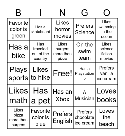 Get To Know Your Classmates! Bingo Card
