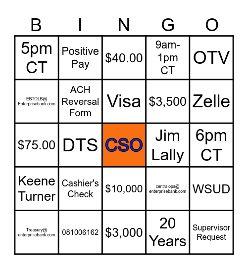 CSO ReConnect Bingo Card