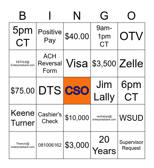 CSO ReConnect Bingo Card