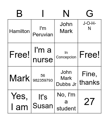 Untitled Bingo Card