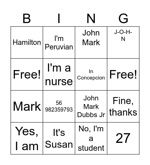 Untitled Bingo Card