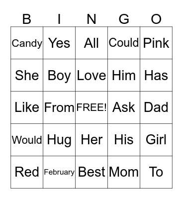 Valenitne Bingo Card