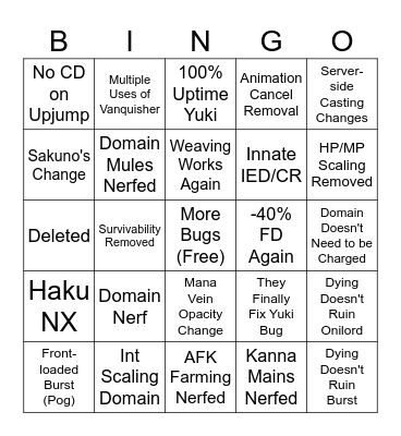 Kanna Changes Bingo Card