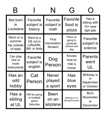 UNIV 100-068 Bingo Card