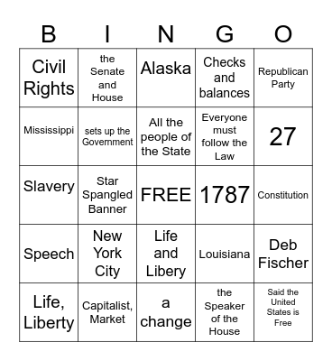 Citizenship Bingo Card
