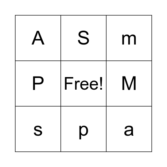 Letter Bingo (m,s,a,p) Bingo Card