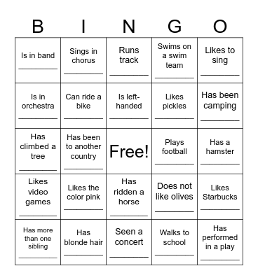 Find Someone Who! Bingo Card