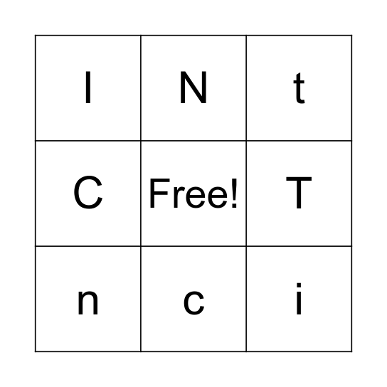 Letter Bingo (t,i,n,c) Bingo Card