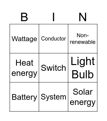 Electricity Bingo Card