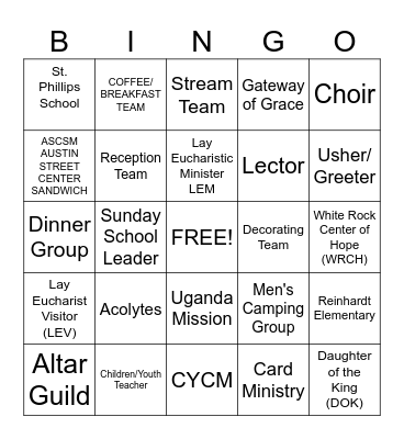 MINISTRY BINGO Card