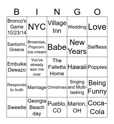 Heidi & Chris are getting married BINGO! Bingo Card