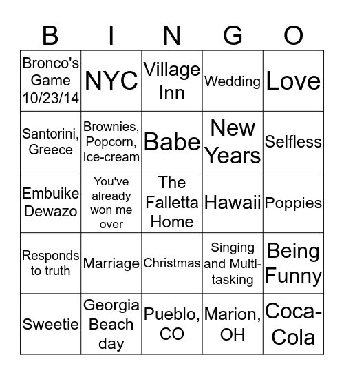 Heidi & Chris are getting married BINGO! Bingo Card