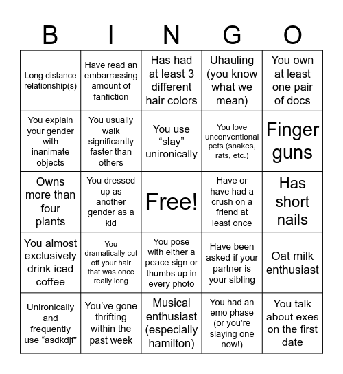 GAY BINGO Card