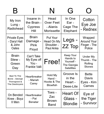 Body Parts Bingo Card