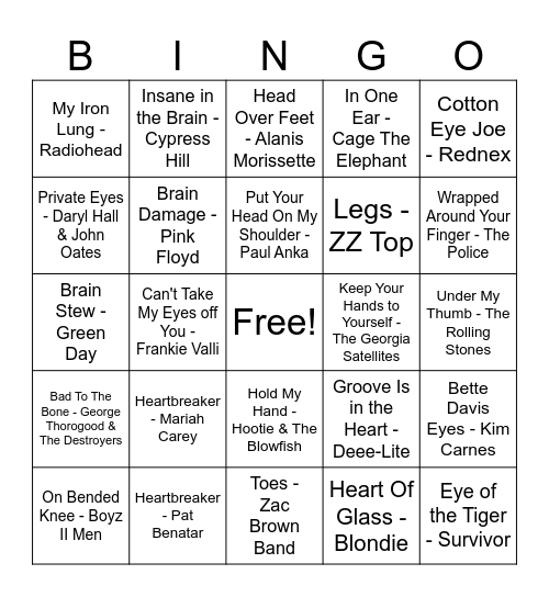 Body Parts Bingo Card